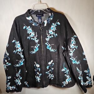 Denim & Co. Embroidered Jacket Zip Up Size 3X
